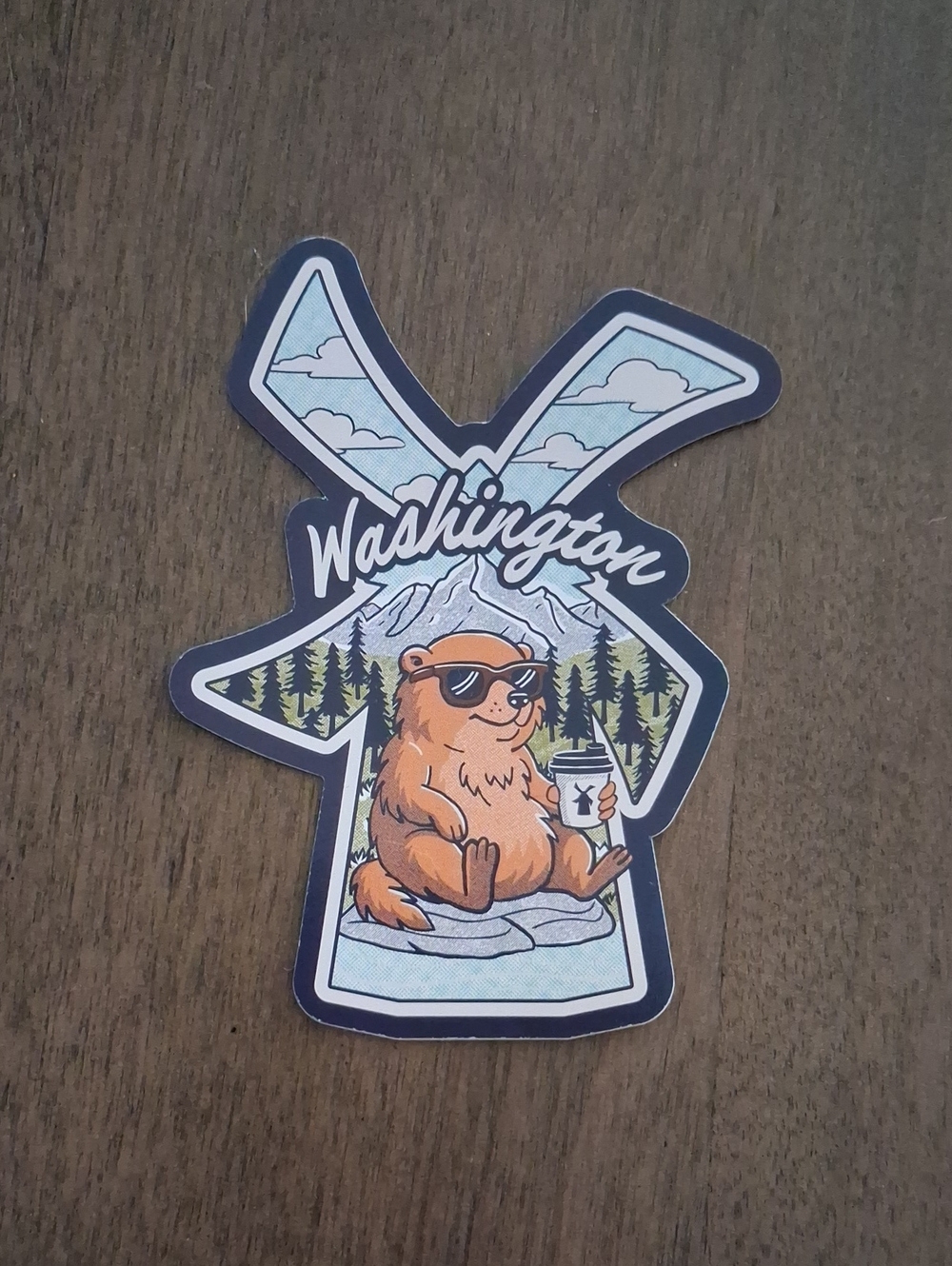 Dutch Bros Washington Bear Sticker - Blue, Brown, Green
